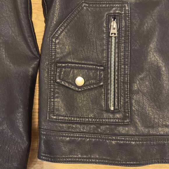 Topshop Faux Leather Black Moto Jacket Womens Size US 8-Zipped Sleeve-Super Cute - Picture 4 of 16